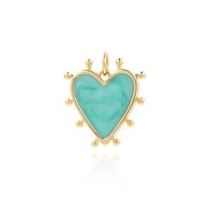 Gold and Turquoise Enamel Heart Charm Pendant